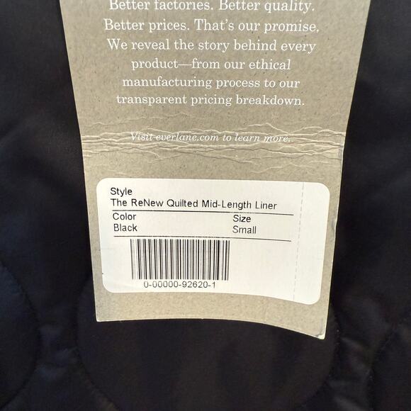 Everlane The ReNew Quilted Mid-Length Liner Jacket In Black Size Small New - Picture 12 of 15